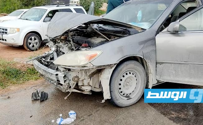 آثار اصطدام 14 مركبة بطريق المطار، 7 يناير 2022. (مديرية أمن طرابلس)