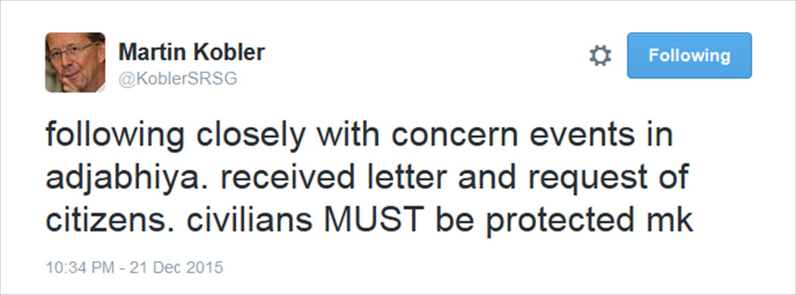 كوبلر يطالب بحماية المدنيين في إجدابيا