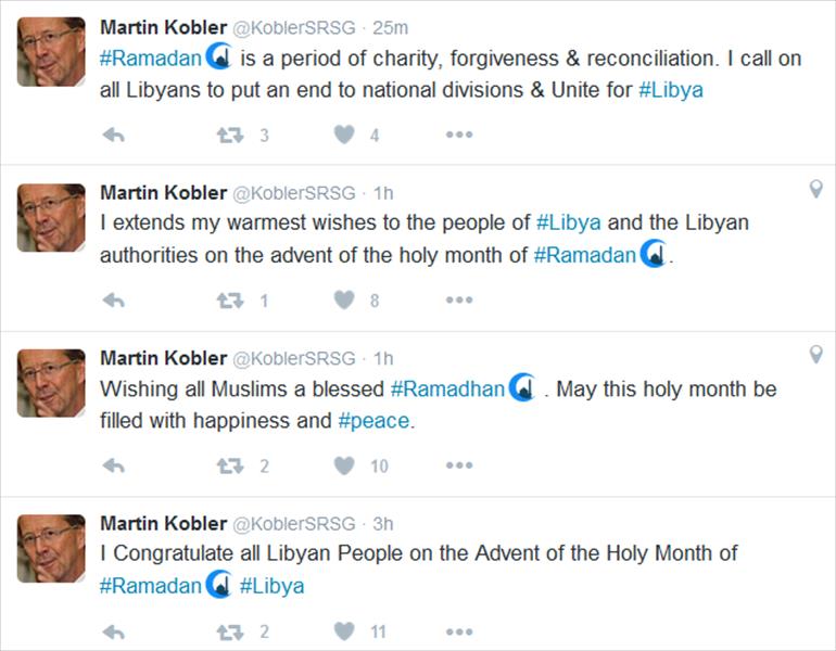 كوبلر يدعو الليبيين إلى الوحدة لمناسبة شهر رمضان