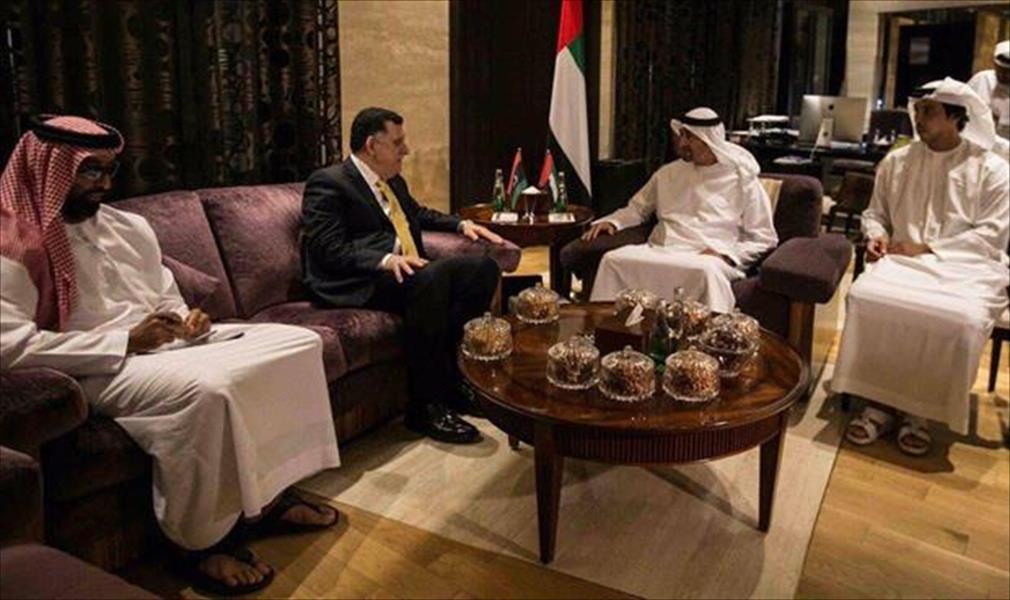 بن زايد للسراج: الإمارات حريصة على دعم مساعي المصالحة الوطنية الليبية الشاملة