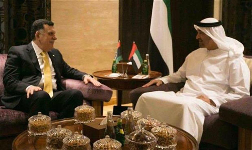 بن زايد للسراج: الإمارات حريصة على دعم مساعي المصالحة الوطنية الليبية الشاملة