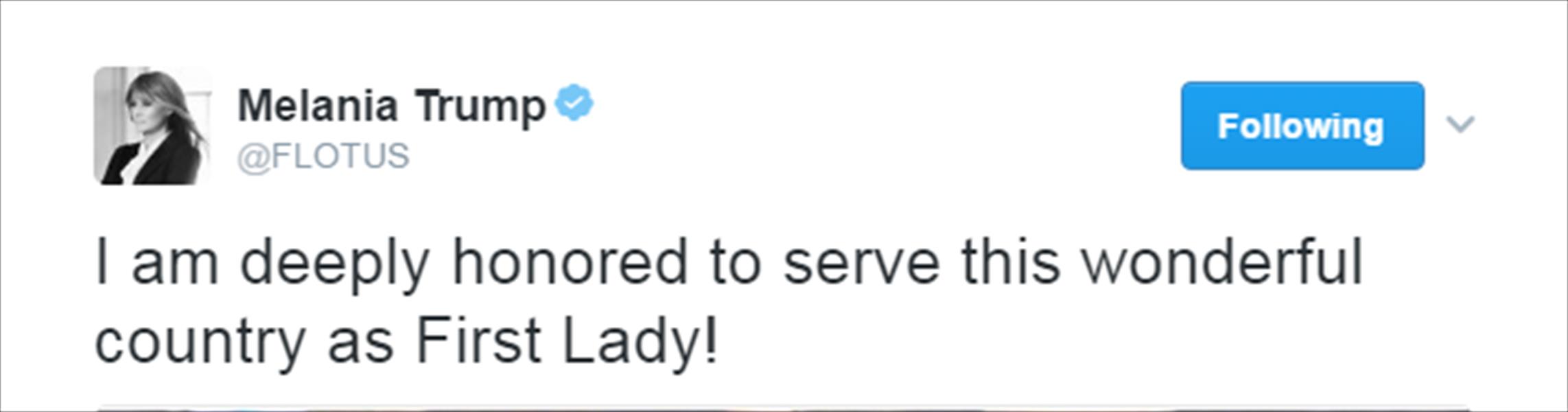 أول تغريدة لميلانيا ترامب من حساب السيدة الأولى