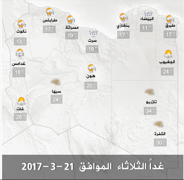 الأرصاد: انخفاض في درجات الحرارة على شمال غرب ليبيا