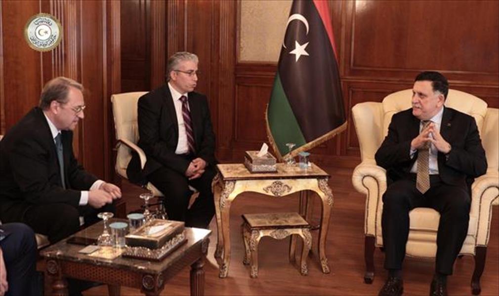 السراج يتفق مع بوغدانوف على مناقشة الإجراءات العملية لتنفيذ برامج التعاون الاقتصادي بين ليبيا وروسيا