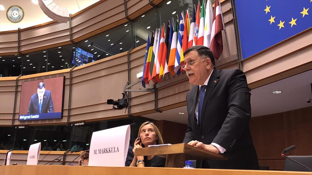 السراج يلقي كلمة أمام قادة الاتحاد الأوروبي في بروكسل