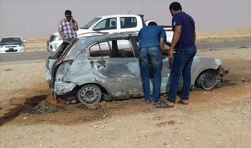 العثور على سيارة محروقة بها 6 جثث على طريق المقرون غرب بنغازي