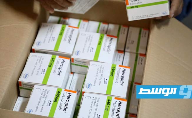 شحنات أدوية علاج الأورام بمركز الإمداد الطبي. (وزارة الصحة في حكومة الدبيبة)