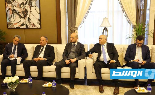 لقاء الدبيبة ووزير الخارجية التركي هاكان فيدان والوفد المرافق له في طرابلس، الأربعاء 7 فبراير 2024. (حكومتنا)