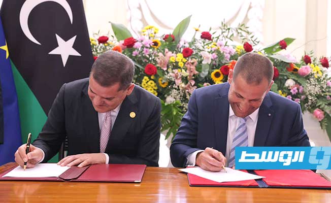 مراسم التوقيع على اتفاقيتي التعاون بين الدبيبة ورئيس وزراء مالطا، الأربعاء 31 أغسطس 2022. (حكومة الوحدة الوطنية)