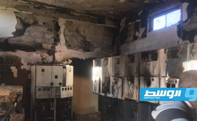 اثار الانفجار بمحطة «m1 المهدية» في مدينة سبها. الخميس 17 ديسمبر 2020. (الشركة العامة للكهرباء)