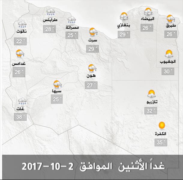 الأرصاد: فرصة مهيأة للأمطار على شمال وجنوب غرب ليبيا
