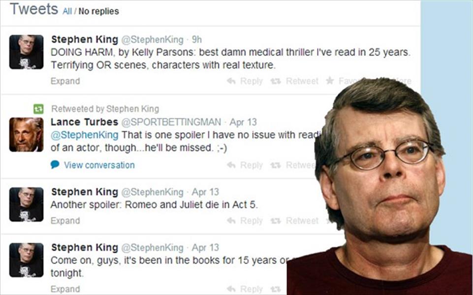الكاتب ستيفن كينغ يُغضب متابعيه على الـتويتر