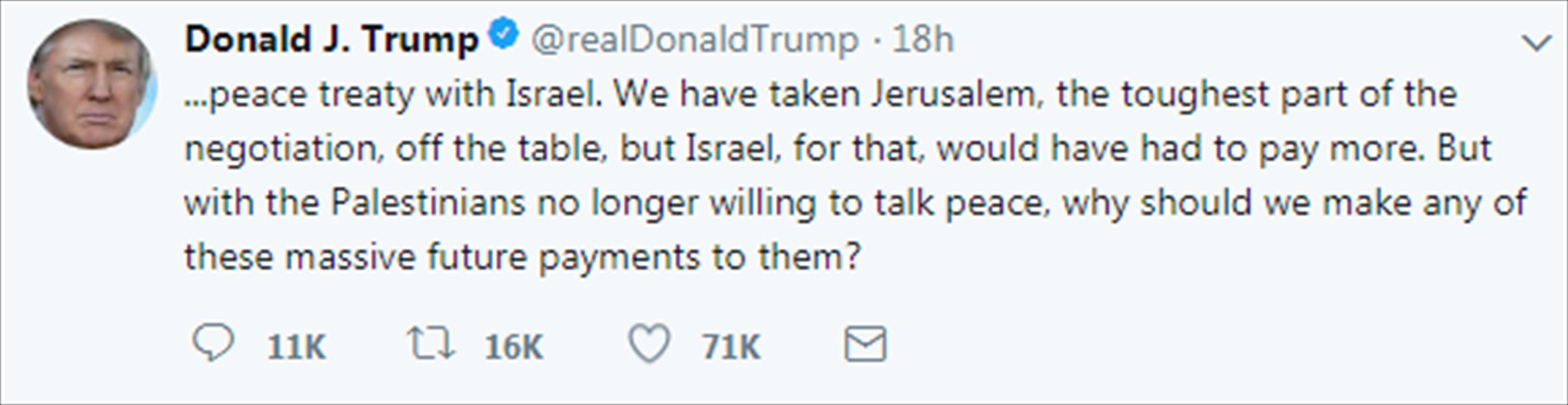 ترامب يناقض نفسه بشأن وضع القدس في مفاوضات السلام