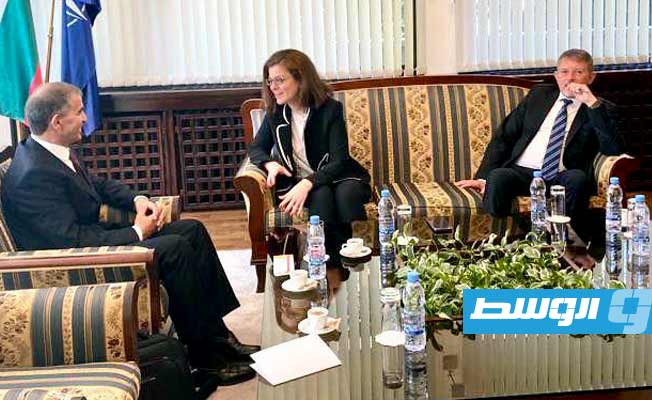 السفير الليبي الجديد لدى بلغاريا أبوبكر سعيد أثناء لقائه مع وزيرة الخارجية البلغارية. (وزارة الخارجية الليبية)