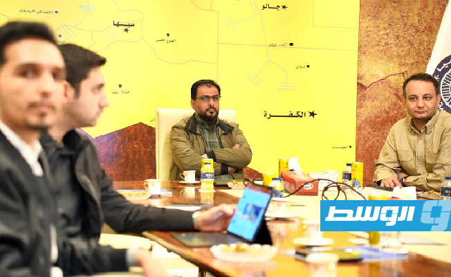 من اجتماع مسؤولين بحكومة أسامة حماد مع وفد شركات إماراتي لتنفيذ مشروعات إعمار درنة. (حكومة أسامة حماد)