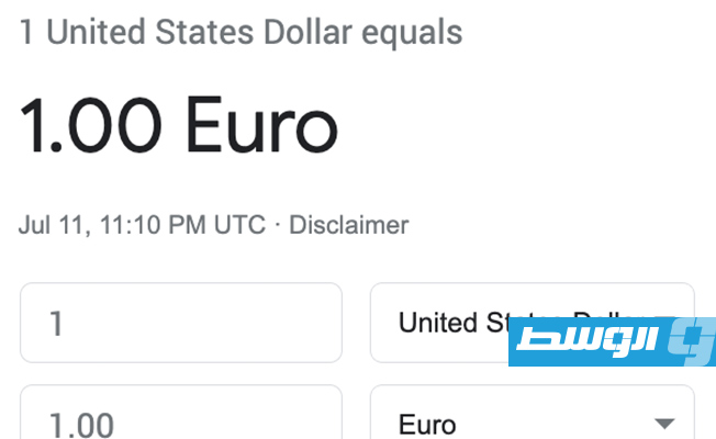 سعر صرف الدولار الأميركي أمام اليورو حسب موقع «انفستينج» لأسعار العملات. الإثنين 11 يوليو 2022 (الإنترنت)