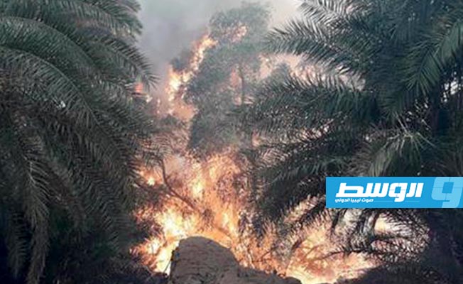 الحرائق تلتهم أشجار النخيل في مدينة غدامس. (أرشيفية: بوابة الوسط)