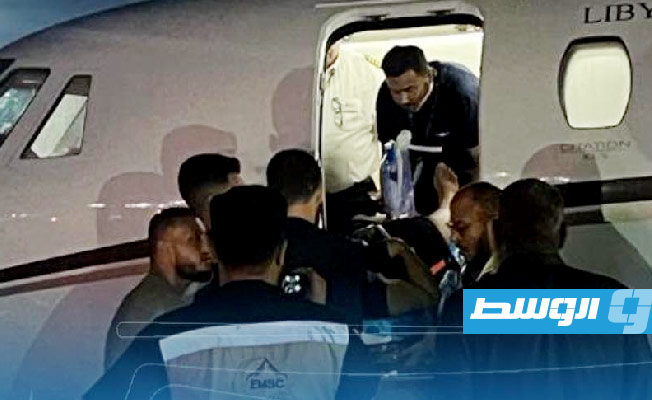 الإسعاف الطائر يواصل نقل مصابي أحداث طرابلس عبر مطار مصراتة19 أغسطس2023 (صفحة الإسعاف الطائر)
