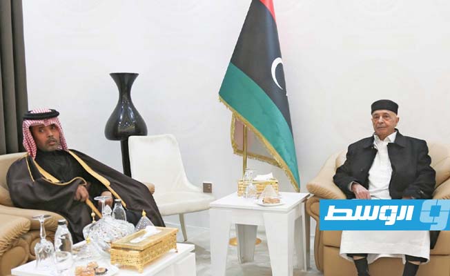 Aguila Saleh receives Qatar's ambassador to Libya in Al-Qubba
