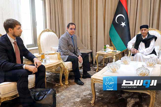رئيس مجلس النواب عقيلة صالح يستقبل السفير الروسي لدى ليبيا أيدار أغانين، الخميس 18 أبريل 2024 (الناطق باسم مجلس النواب)