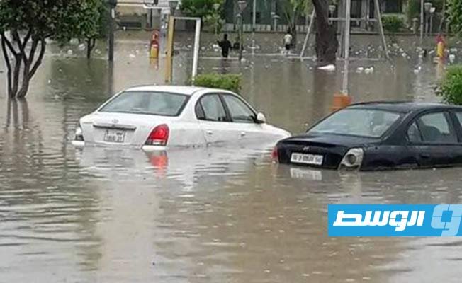 مياه الأمطار تغمر شوارع في زليتن، 22 أغسطس 2023، (الأرصاد)