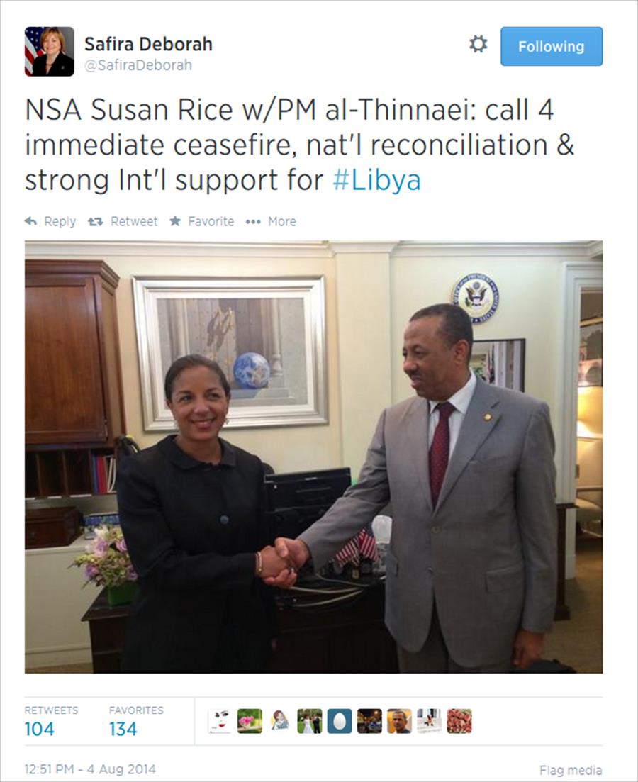 رايس تؤكد دعم المجتمع الدولي لليبيا