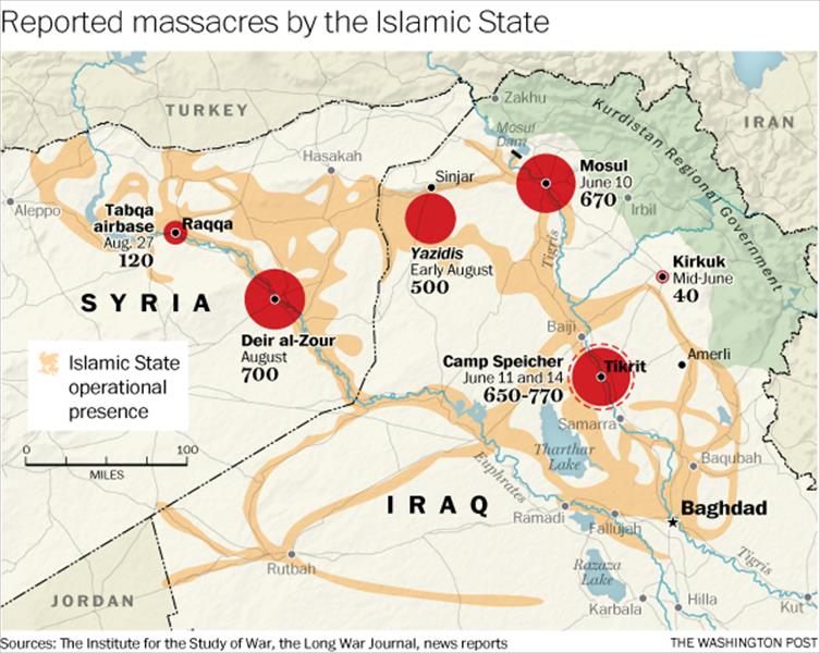 «واشنطن بوست» ترسم خريطة مذابح «داعش»