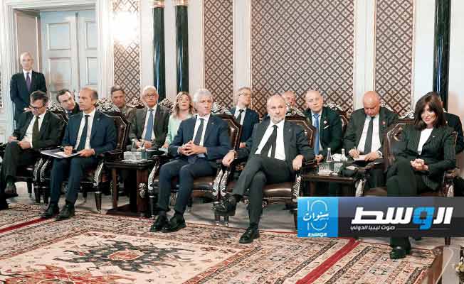 لقاء المنفي وميلوني في طرابلس، الثلاثاء 7 مايو 2024. (المجلس الرئاسي)