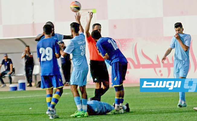 لقطة من مواجهة فريق الترسانة وضيفه البشائر في دوري الدرجة الأولى الليبي، 24 مايو 2023. (محمد قجام: الوسط)