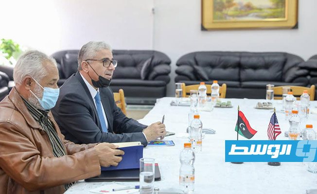 باشاغا وأبوشحمة خلال خلال لقائهما مع السفير الأميركي في مصراتة. الأربعاء 16 ديسمبر 2020. (وزارة الداخلية)