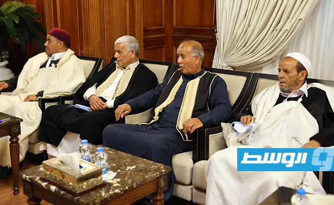 رئيس حكومة الوحدة الوطنية عبدالحميد الدبيبة يلتقي رئيس وأعضاء مجلس أعيان الرحيبات (صفحة الحكومة على فيسبوك)