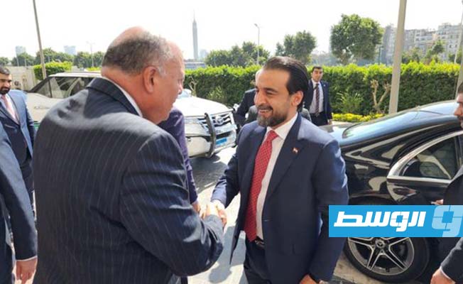 وزير الخارجية المصري سامح شكري مع رئيس مجلس النواب العراقي محمد الحلبوسي، القاهرة، 2 أبريل 2023 (وزارة الخارجية المصرية)