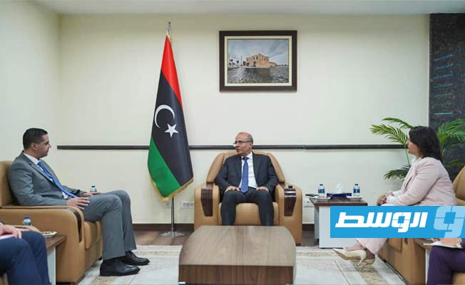 لقاء اللافي مع وزير الخارجية المالطي إيان بورج والوفد المرافق له بحضور المنقوش، الأحد 13 نوفمبر 2022. (المجلس الرئاسي)