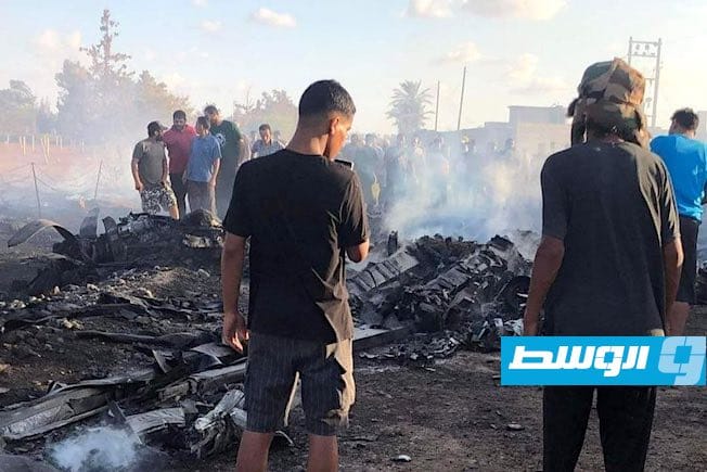 آثار سقوط الطائرة في بنغازي، 22 أغسطس 2022. (الإنترنت)