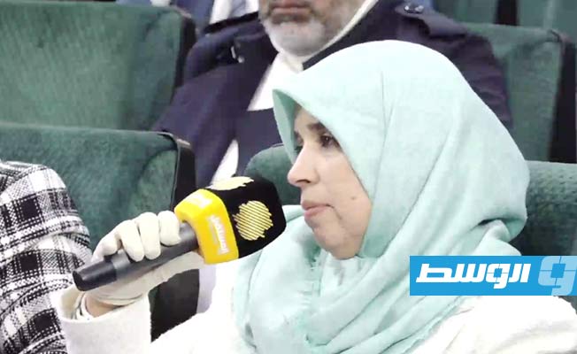 عائشة العقوري خلال جلسة مجلس النواب ببنغازي، 20 فبراير 2023 (صورة من بث مرئي للجلسة)