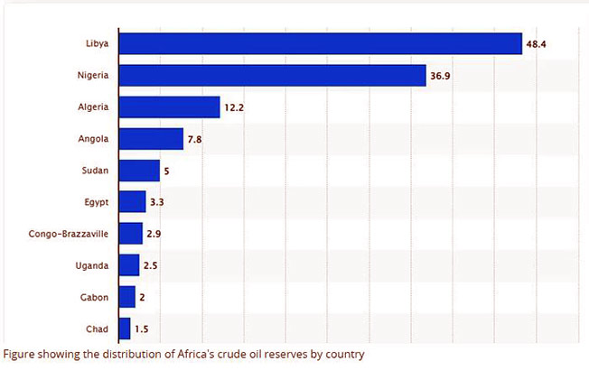يوضح الشكل توزيع احتياطيات النفط الخام في إفريقيا حسب الدولة (بيزنس إنسايدر)