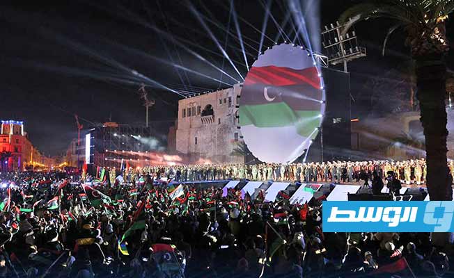 من احتفالات ذكرى ثورة فبراير بساحة الشهداء بالعاصمة طرابلس، 17 فبراير 2023. (حكومة الوحدة الوطنية)