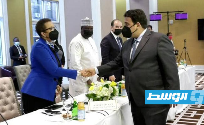 اجتماع دول جوار ليبيا, برئاسة المنفي, نيويورك, 24 سبتمبر 2021. (المجلس الرئاسي)