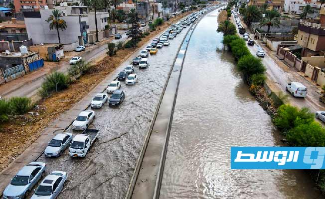 تجمع أمطار على الطريق السريع في طرابلس، 22 أغسطس 2023 (مديرية أمن طرابلس)