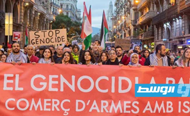 متظاهرون في برشلونة متضامنون مع غزة (الإنترنت)