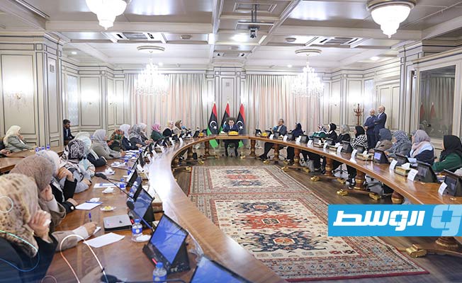 اجتماع الدبيبة مع عميدات الكليات بالجامعات الليبية، الأربعاء 10 يناير 2024. (حكومتنا)