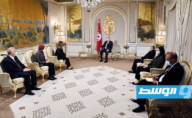 لقاء الرئيس قيس سعيد مع المنقوش. الأربعاء 7 أبريل 2021. (الرئاسية التونسية)