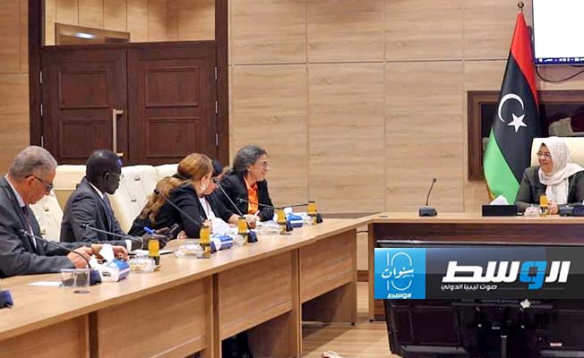 جانب من لقاء وزيرة العدل حليمة عبدالرحمن والقائمة بأعمال رئيس بعثة الأمم المتحدة للدعم في ليبيا ستيفاني خوري، الثلاثاء 2 يوليو 2024 (حساب خوري على إكس)