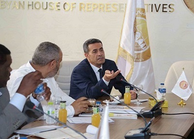 لجنة «6+6» تجتمع رئيس المفوضية الوطنية العُليا للانتخابات عماد السايح بمقر فرع ديوان مجلس النواب في طرابلس، الإثنين 8 مايو 2023 (عبدالله بلحيق)