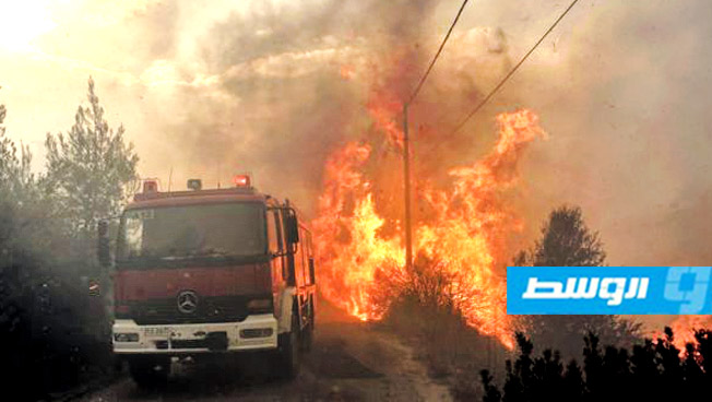 اندلاع حريق غابات في جـزيرة إيفــيا اليونانية وإخــلاء قريتين