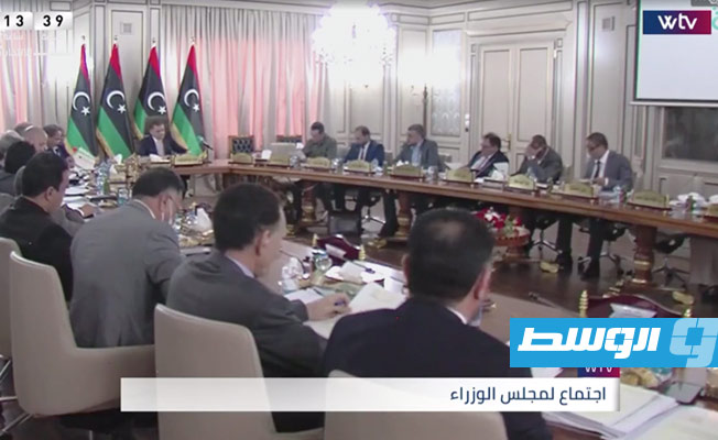الدبيبة خلال ترؤسه اجتماع مجلس وزراء حكومة الوحدة الوطنية في العاصمة طرابلس، 12 سبتمبر 2021. (تسجيل مصور)