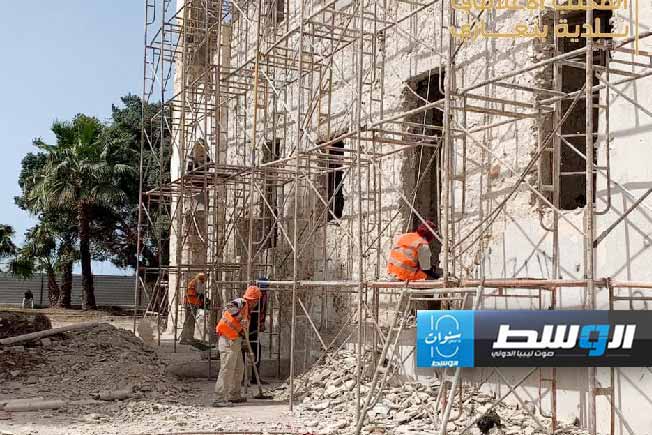 من أعمال ترميم قصر المنار، 17 أبريل 2024. (وال)