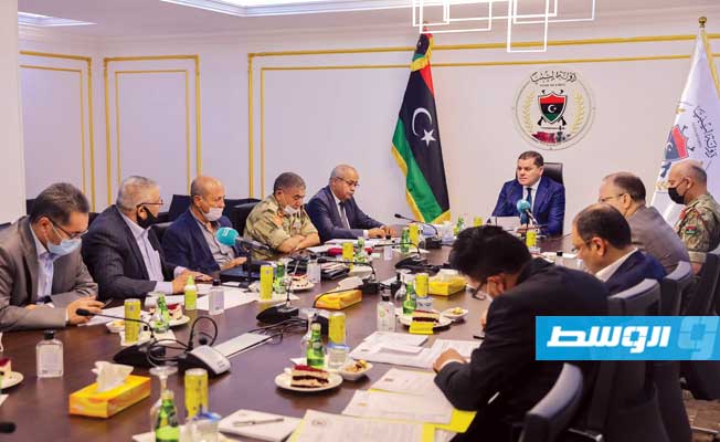 الدبيبة يجتمع مع المجلس الأعلى للقضاء العسكري، 4 أغسطس 2021. (المكتب الإعلامي لرئيس حكومة الوحدة الوطنية)