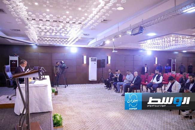المؤتمر الصحفي لرئيس اتحاد كرة القدم الليبي عبدالحكيم الشلماني، 16 أبريل 2024. (تصوير - محمود دردور، بوابة الوسط)