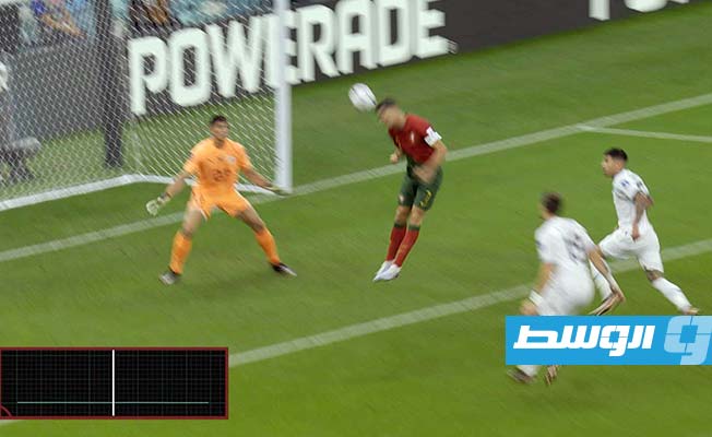 لحظة ارتقاء المهاجم البرتغالي كرستيانو رونالدو في كرة الهدف أمام الأوروغواي في كأس العالم، 28 نوفمبر 2022. (الإنترنت)